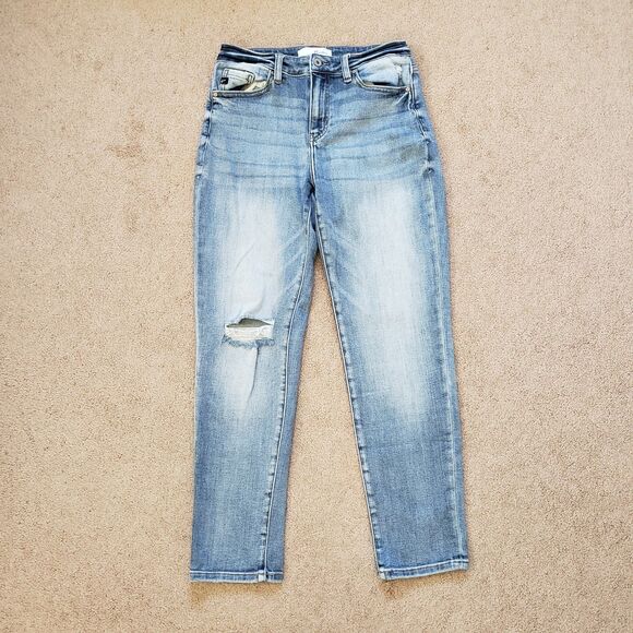 KanCan Women's Mom Jeans High Rise Distressed Stretch Light Wash Size 7/27 - Picture 1 of 11